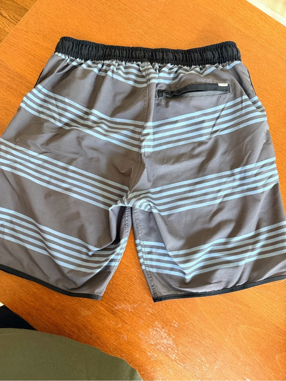 Vuori Men's Gray Swim Trunks with Light Blue Stripes